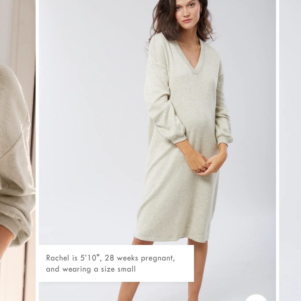 Cozy V-Neck Maternity Sweater Dress in Light Beige